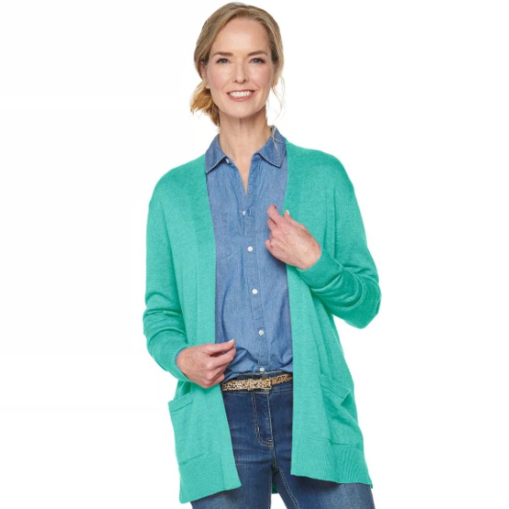 Croft & Barrow® Classic Ribbed Open-Front Cardigan - XS Petite (Lagoon Green)